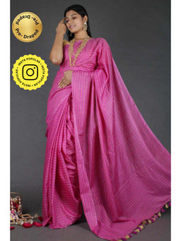 Isadora Life - Womens Stripes Zari Pink Pre-Draped Saree with Unstitched Blouse