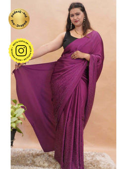 Isadora Life - Womens Beads Sequined Purple Pre-Draped Saree with Unstitched Blouse