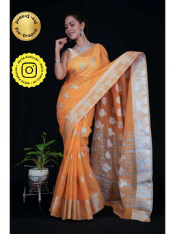 Isadora Life - Womens Woven Zari Orange Pre-Draped Saree with Unstitched Blouse