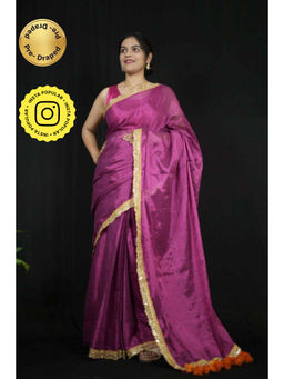Isadora Life - Womens Solid Tassels Purple Pre-Draped Saree with Unstitched Blouse