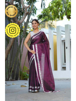 Isadora Life - Womens Woven Tassels Purple Pre-Draped Saree with Unstitched Blouse
