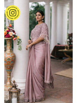 Isadora Life - Womens Sequined Lavender Pre-Draped Saree with Unstitched Blouse and Jacket