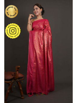 Isadora Life - Womens Woven Tassels Pink Pre-Draped Saree with Unstitched Blouse
