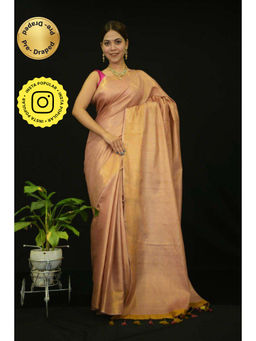 Isadora Life - Womens Woven Tassels Beige Pre-Draped Saree with Unstitched Blouse