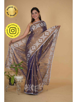 Isadora Life - Womens Woven Tassels Purple Pre-Draped Saree with Unstitched Blouse