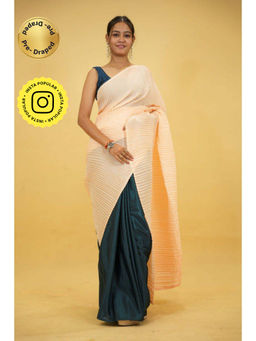 Isadora Life - Womens Colorblock Printed Multi-Color Pre-Draped Saree with Unstitched Blouse