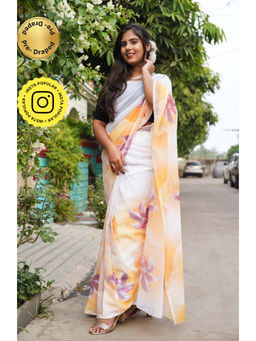 Isadora Life - Womens Floral Printed Multi-Color Pre-Draped Saree with Unstitched Blouse