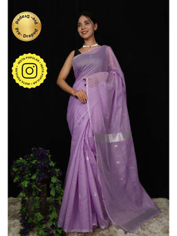 Isadora Life - Womens Solid Zari Purple Pre-Draped Saree with Unstitched Blouse