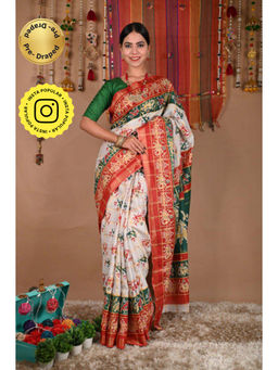 Isadora Life - Womens Printed Multi-Color Pre-Draped Saree with Unstitched Blouse