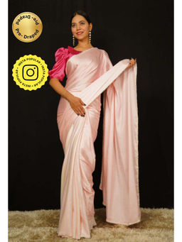 Isadora Life - Womens Solid Beads Pink Pre-Draped Saree with Unstitched Blouse