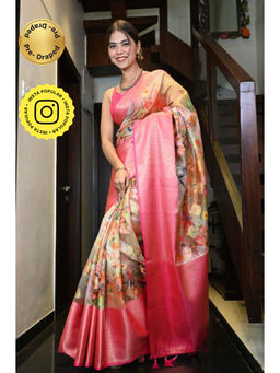 Isadora Life - Womens Floral Tassels Multi-Color Pre-Draped Saree with Unstitched Blouse