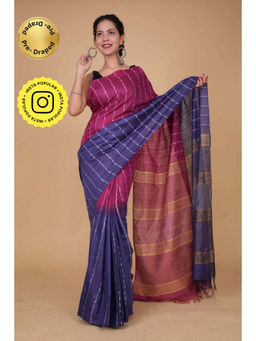 Isadora Life - Womens Stripes Tassels Multi-Color Pre-Draped Saree with Unstitched Blouse