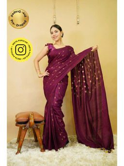Isadora Life - Womens Woven Tassels Purple Pre-Draped Saree with Unstitched Blouse