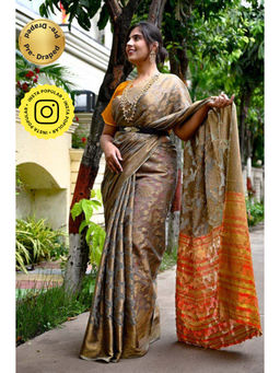 Isadora Life - Womens Woven Zari Multi-Color Pre-Draped Saree with Unstitched Blouse