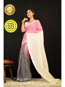 Isadora Life - Womens Colorblock Tassels Multi-Color Pre-Draped Saree with Unstitched Blouse