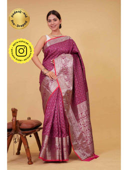 Isadora Life - Womens Checks Tassels Pink Pre-Draped Saree with Unstitched Blouse