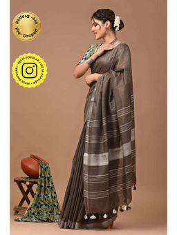 Isadora Life - Womens Woven Tassels Brown Pre-Draped Saree with Unstitched Blouse