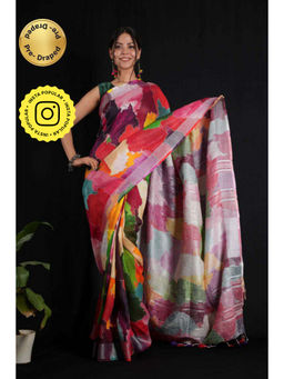 Isadora Life - Womens Abstract Tassels Multi-Color Pre-Draped Saree with Unstitched Blouse