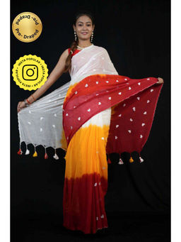 Isadora Life - Womens Ombre Printed Multi-Color Pre-Draped Saree with Unstitched Blouse