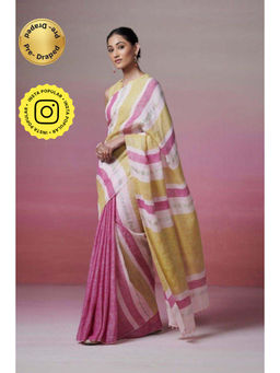 Isadora Life - Womens Stripes Woven Multi-Color Pre-Draped Saree with Unstitched Blouse