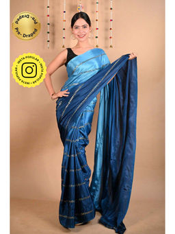 Isadora Life - Womens Ombre Sequined Blue Pre-Draped Saree with Unstitched Blouse
