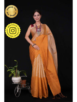 Isadora Life - Womens Solid Tassels Beige Pre-Draped Saree with Unstitched Blouse