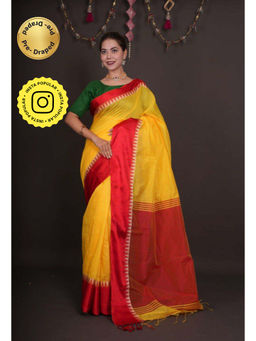 Isadora Life - Womens Solid Tassels Yellow Pre-Draped Saree with Unstitched Blouse