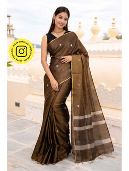 Isadora Life - Womens Woven Tassels Gold Pre-Draped Saree with Unstitched Blouse