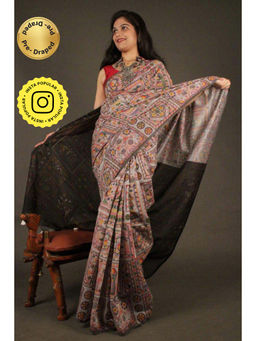 Isadora Life - Womens Printed Multi-Color Pre-Draped Saree with Unstitched Blouse