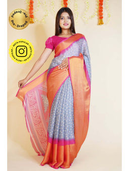 Isadora Life - Womens Bandhani Printed Multi-Color Pre-Draped Saree with Unstitched Blouse