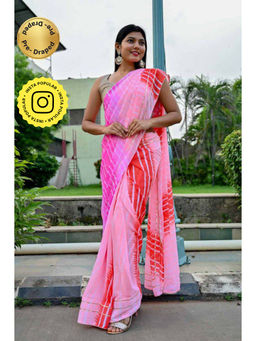 Isadora Life - Womens Leheriya Printed Multi-Color Pre-Draped Saree with Unstitched Blouse