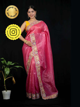 Isadora Life - Pink Floral Pre-draped Saree With Unstitched Blouse