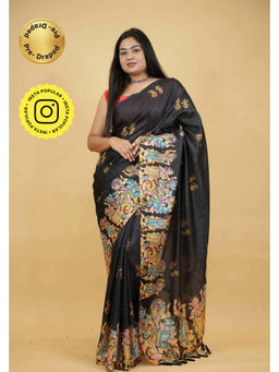 Isadora Life - Black Printed Pre-draped Saree With Unstitched Blouse