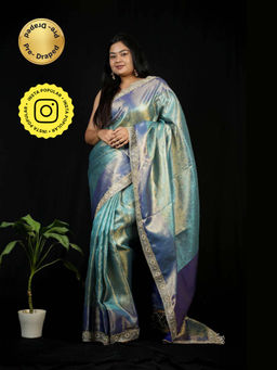 Isadora Life - Green Floral Pre-draped Saree With Unstitched Blouse