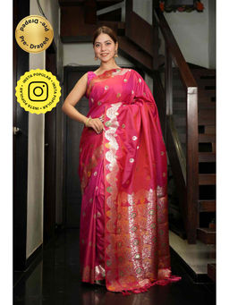 Isadora Life - Red Solid/Plain Pre-draped Saree With Unstitched Blouse