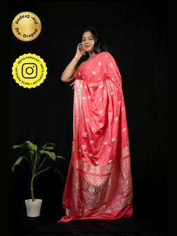 Isadora Life - Peach Floral Pre-draped Saree With Unstitched Blouse