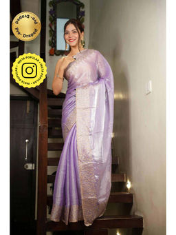 Isadora Life - Purple Embroidered Pre-draped Saree With Unstitched Blouse