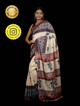 Isadora Life - Multi-Color Printed Pre-Draped Saree with Unstitched Blouse