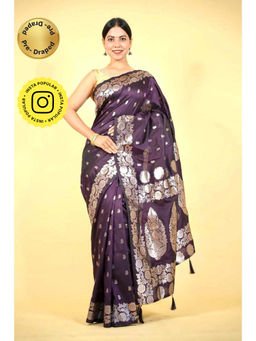Isadora Life - Purple Floral Pre-Draped Saree with Unstitched Blouse