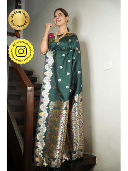 Isadora Life - Green Woven Pre-Draped Saree with Unstitched Blouse