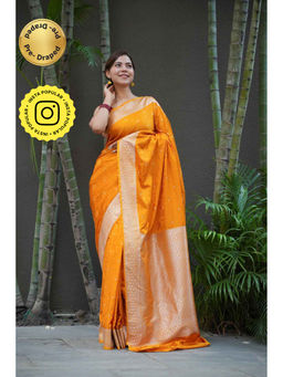 Isadora Life - Yellow Woven Pre-Draped Saree with Unstitched Blouse