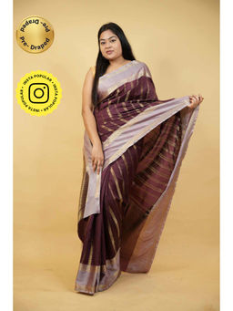 Isadora Life - Brown Woven Pre-Draped Saree with Unstitched Blouse