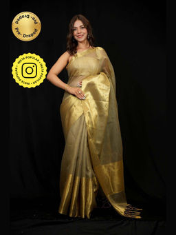 Isadora Life - Gold Woven Pre-Draped Saree with Unstitched Blouse