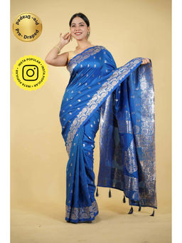 Isadora Life - Blue Woven Pre-Draped Saree with Unstitched Blouse