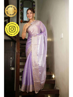 Isadora Life - Purple Embroidered Pre-Draped Saree with Unstitched Blouse