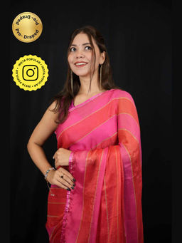 Isadora Life - Multi-Color Stripes Pre-Draped Saree with Unstitched Blouse