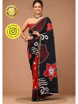 Isadora Life - Black Floral Pre-Draped Saree with Unstitched Blouse