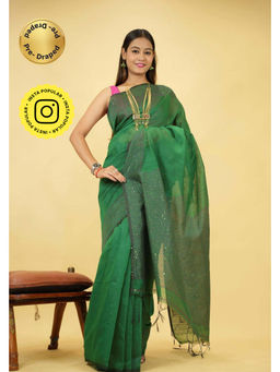 Isadora Life - Green Floral Pre-Draped Saree with Unstitched Blouse
