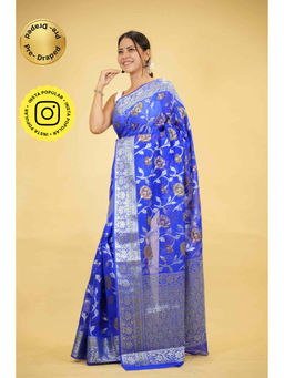 Isadora Life - Blue Floral Pre-Draped Saree with Unstitched Blouse