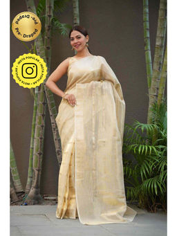 Isadora Life - Gold Woven Pre-Draped Saree with Unstitched Blouse
